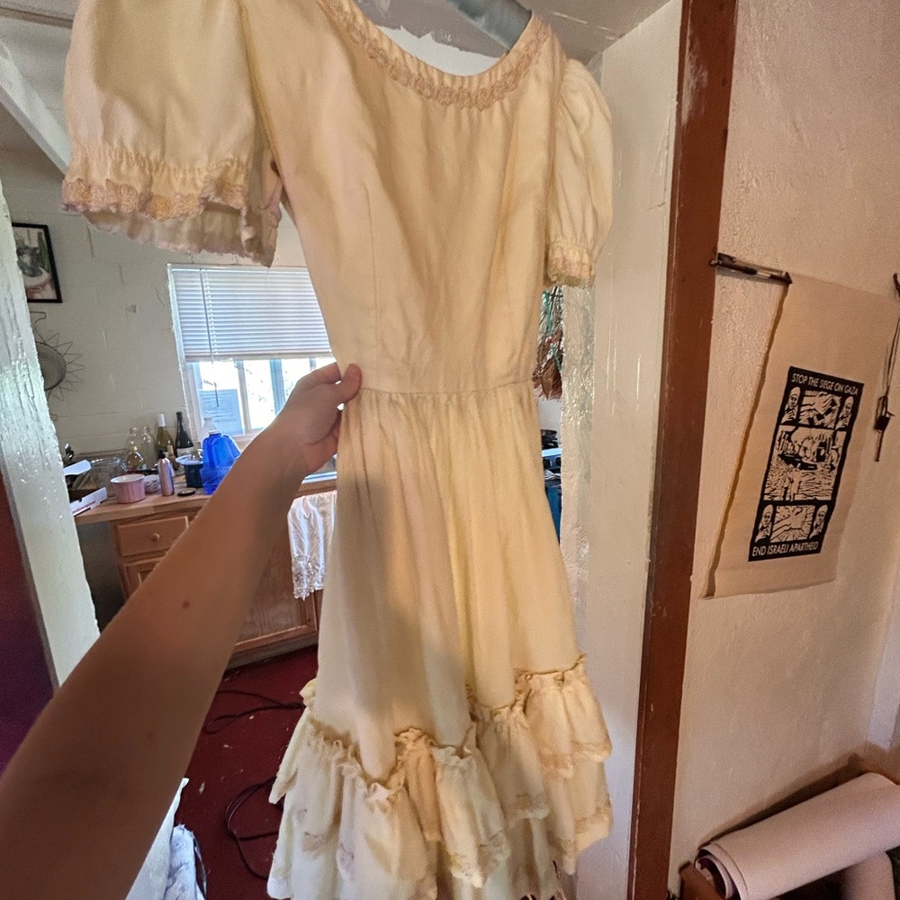 Elegant Cream yellow vintage handmade Spanish style Dress